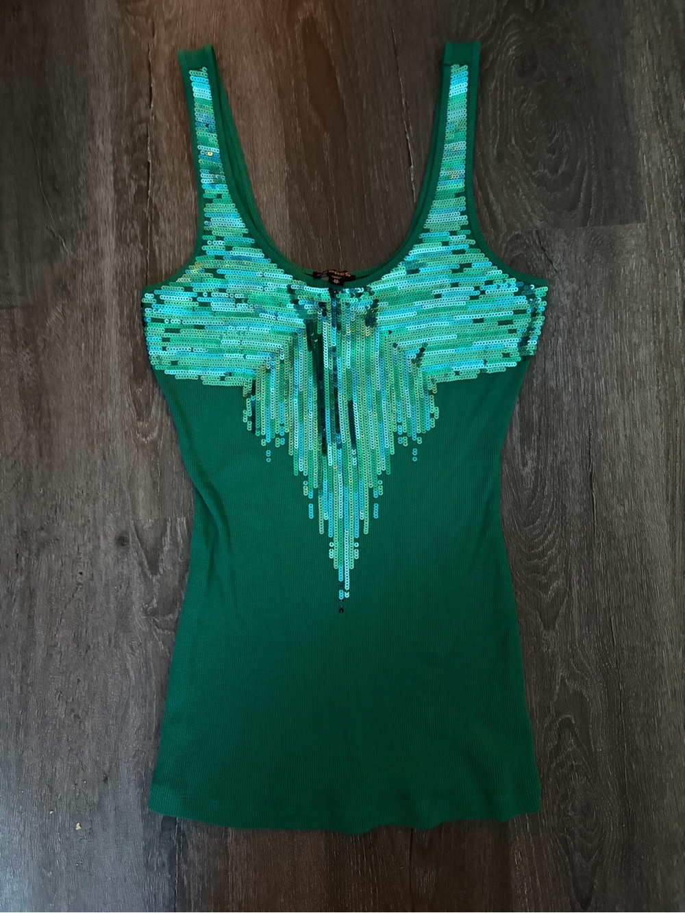 Express Emerald Green Sequin Scoop Neck Tank